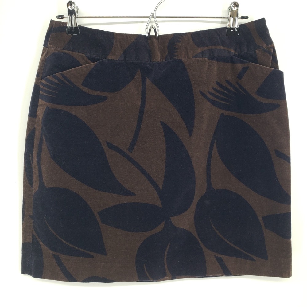 Boden Floral Leaf Print Velvet Mini Skirt Women Size 8 Brown Black Retro W6374